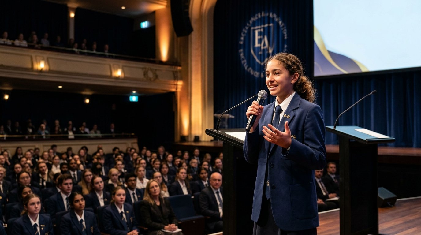 Student speaking clearly